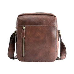 Cool Brown Leather Mens Vertical Side Bag Postman Bag Small Messenger Bags Courier Bag for Men