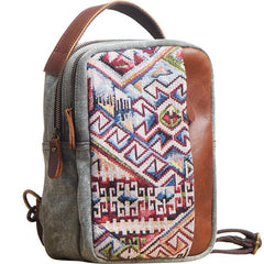 Folk Canvas Leather Mens Sling Bag Chest Bag One Shoulder Pack for men