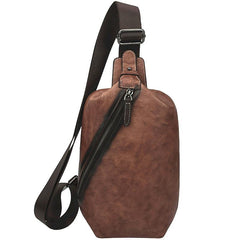 Vintage Brown LEATHER MENS One Shoulder Backpack Fashion Chest Bag Retro Brown Sling Bag For Men
