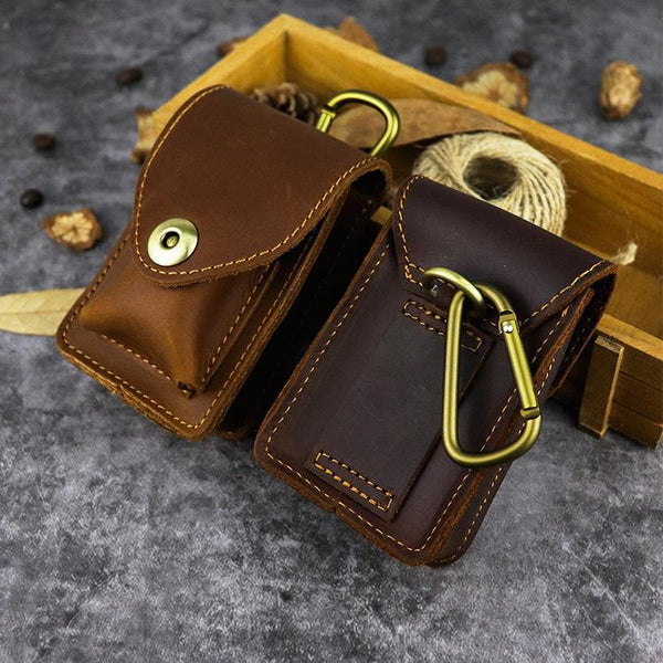 Brown Leather Cigarette Bag Holster Waist Pouches - Back View