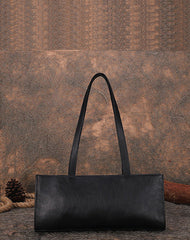 Handmade Green Leather Womens Vintage Baguette Bag - Card Slots Detail