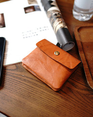 Vintage Womens Red Leather Billfold Wallet Small Wallet with Coin Pocket Mini Envelope Wallet for Ladies