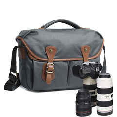 Canvas Leather Mens 14'' Waterproof Army Green CANON CAMERA Khaki Messenger Bag NIKON CAMERA Side BAG DSLR CAMERA BAG
