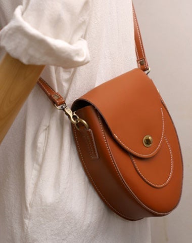 Cute Brown LEATHER Saddle Side Bag WOMEN SHOULDER BAG Crossbody Saddle Purse FOR WOMEN