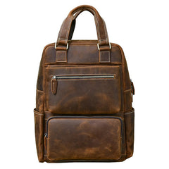 best large backpack for travel​ Vintage Brown Large Leather Backpack Men 16