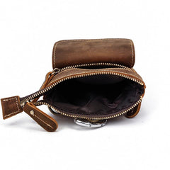 Casual Brown Leather Mini Messenger Bag Men's Belt Pouch Belt Bag Waist Pouch For Men