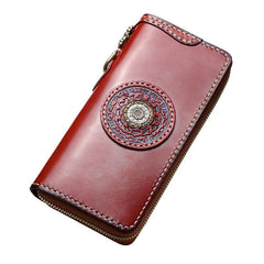 Handmade Leather Mens Chain Biker Wallet Cool Leather Wallet Long Phone Wallets for Men