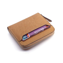 Leather Mens Zipper Front Pocket Wallet Card Wallet Slim billfold Small Change Wallet for Men