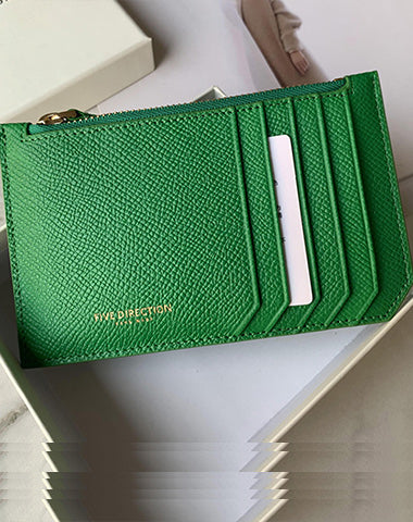 Cute Women Green Leather Slim Card Holder Card Wallet Zipper Change Wallet For Women