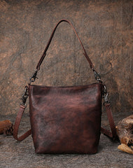 Best Green Leather Womens Vintage Tote Handbag - Open View