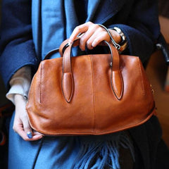 Women Brown Leather Boston Bag Handbags Shoulder Crossbody Bags Purse - Annie Jewel