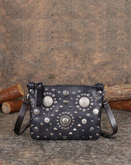 Red Leather Womens Rivets Shoulder Bags Saddle - Back View