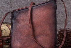 Genuine Leather Handbag Vintage Bucket Bag Crossbody Bag Shoulder Bag Purse For Women - EverHandmade