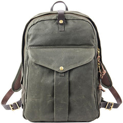 Army Green Canvas Mens Large 14'' Laptop Backpack College Backpack Hiking Backpack for Men