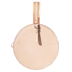 Handmade Womens Beige Leather Circle Handbag Round Purse Crossbody Bag for Women