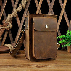 Mens Leather Small Belt Pouch Side Bag Waist Pouch COURIER BAG Holster Belt Case for Men