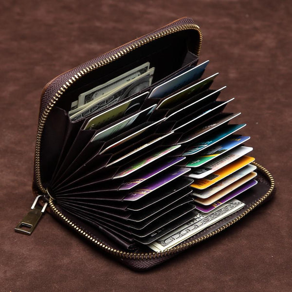 Brown Mens Leather Billfold Cards Wallets Zip - Back View