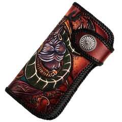 Handmade Leather Prajna Ghost Mens Chain Biker Wallet Tooled Leather Long Wallet With LongChain Wallets for Men