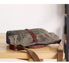 Waxed Canvas Mens Side Bag 13‘’ Khaki Courier Bag Messenger Bag for Men