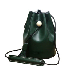 Cute LEATHER WOMEN Bucket SHOULDER BAG Barrel Crossbody Purses FOR WOMEN