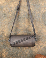 Vintage Brown Leather Womens Barrel Shoulder Bag - Card Slots Detail