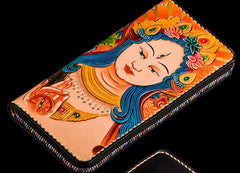 Handmade Leather Men Tooled White Tara Cool Leather Wallet Long Phone Clutch Wallets for Men
