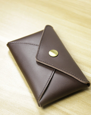 Slim Women Coffee Leather Card Wallet Minimalist Envelope Card Holder Wallet Coin Wallet For Women