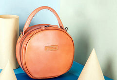 Handmade Leather Womens Round Handbag Circle Shoulder Bag Purse For Women