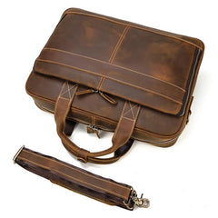 Vintage Brown Leather Men's 14‘’ Laptop Briefcase Professional Briefcase Computer Bag For Men