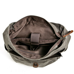 Cool Canvas Leather Mens Large Waterproof Black 15‘’ Backpack Travel Backpack Khaki Computer Backpack for Men