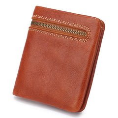 Vintage Brown Leather Womens Bifold Small Wallet Vertical Wallet for Women