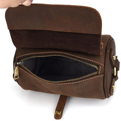 Vintage Mens Leather Barrel Side Bag Small Bucket Messenger Bag For Men