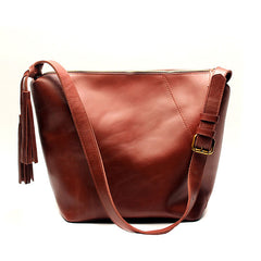 Vintage LEATHER WOMEN Bucket Bag SHOULDER BAG Purse with Tassel FOR WOMEN