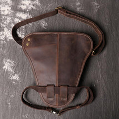 Retro Brown MENS LEATHER FANNY PACK FOR - Chain Detail