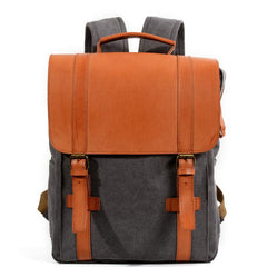 Cool Canvas Leather Womens Mens College Backpack 14'' Travel Backpack Computer Backpack for Men