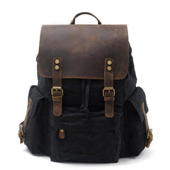 Cool Canvas Leather Mens Waterproof 14'' Computer Backpack Large Hiking Backpack Travel Backpack for Men