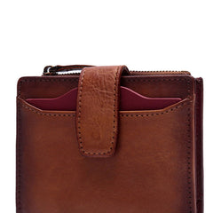 Vintage Brown Leather Womens Bifold Small Wallet Red billfold Wallet for Women