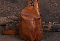 Cool Leather Mens Chest Bag Sling Bag Vintage Leather Sling Bags for Men - EverHandmade