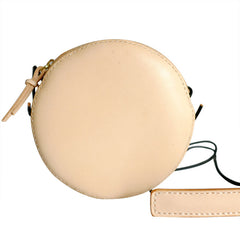 Cute Leather Beige Womens Small Round Crossbody Purse Circle Shoulder Bag for Women