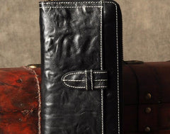 Leather Mens Cool Long Leather Wallet Phone Zipper Clutch Wristlet Wallets for Men
