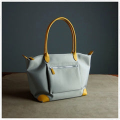 Womens Light Gray Nylon Shoulder Tote Medium Light Gray&Yellow Nylon Handbag Purse for Ladies