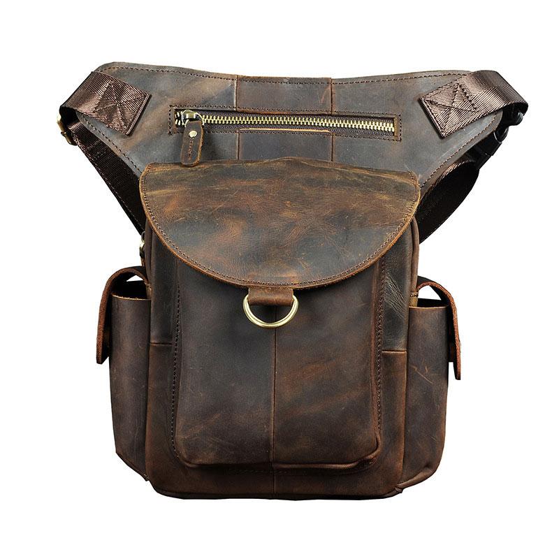 Cool Dark Brown Leather Mens Drop Leg Bag Belt Pouch Waist Bag Small Shoulder Bag For Men
