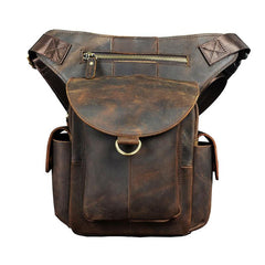 Cool Dark Brown Leather Mens Drop Leg Bag Belt Pouch Waist Bag Small Shoulder Bag For Men