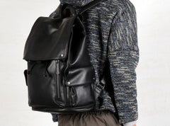 Leather Mens Cool Large Backpacks Black Travel Backpack Hiking Backpack for men