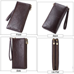 Fashion Black Leather Men's Bifold Long Wallet Brown Wristlet Wallet Clutch Wallet For Men