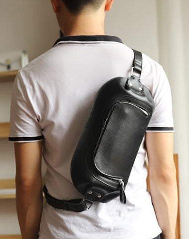 Handmade Black LEATHER MEN Sling Bag Waist BAG LEATHER Fanny Pack FOR MEN