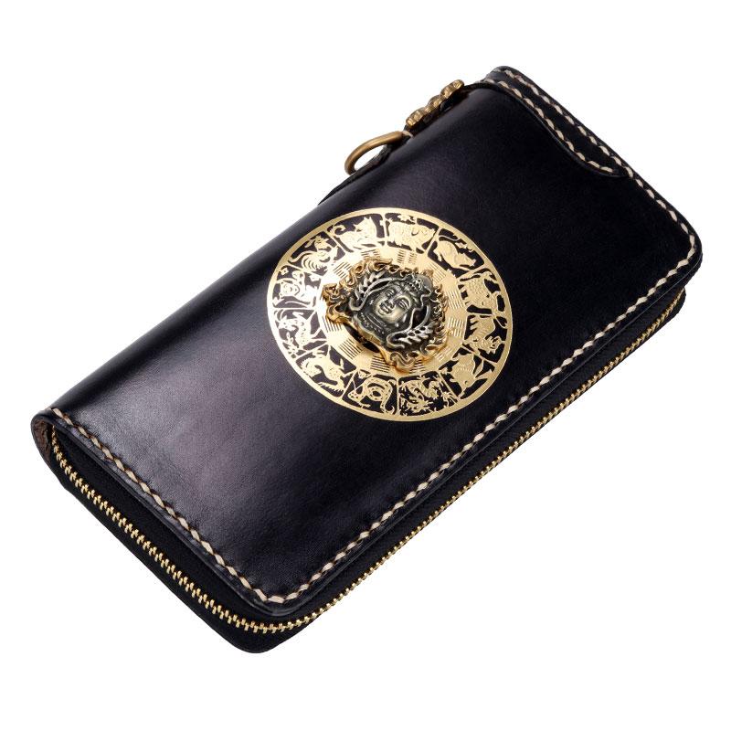 Handmade Leather Mens Chain Biker Wallet Cool Leather Wallet Long Phone Wallets for Men