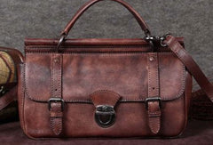 Genuine Leather Handbag Vintage Satchel Crossbody Bag Cube Shoulder Bag Purse For Women - EverHandmade