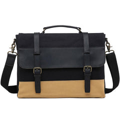 Mens Canvas Leather Briefcase Handbag Work Bag Business Bag for Men