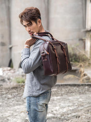Dark Brown Cool Leather Mens Large 15 inches Briefcase Laptop Briefcase Messenger Bags Side Bags Work Bag for Men